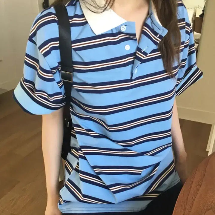 [BUNJANG] Light Stripe Pique Polo Shirt / 라이트 단가라 피케 카라티 | 반팔티