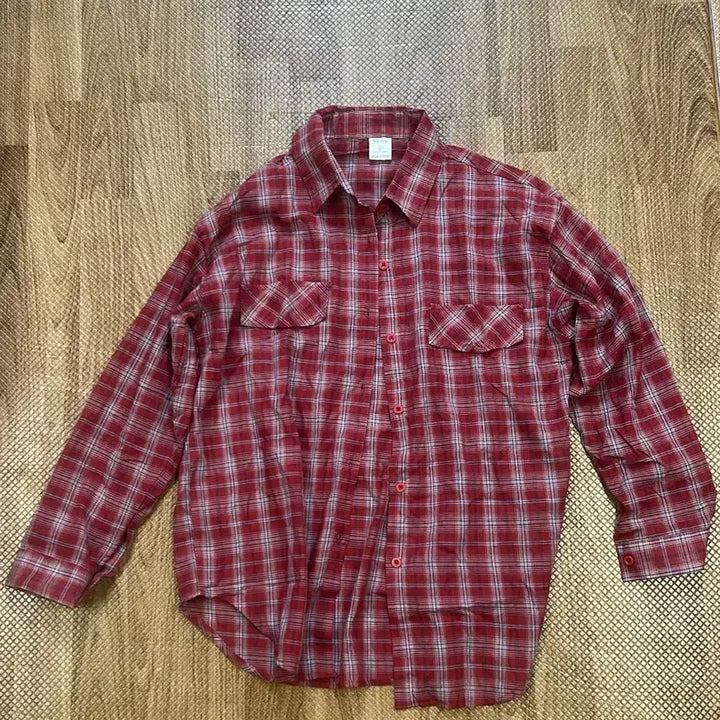 [BUNJANG] Red Check Pattern Long-Sleeve Shirt / 레드 체크 남방 셔츠