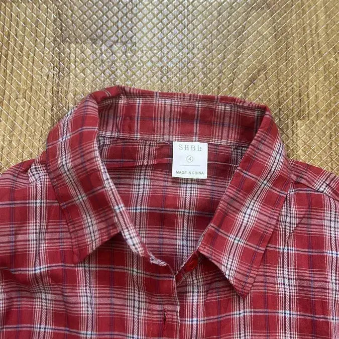 [BUNJANG] Red Check Pattern Long-Sleeve Shirt / 레드 체크 남방 셔츠