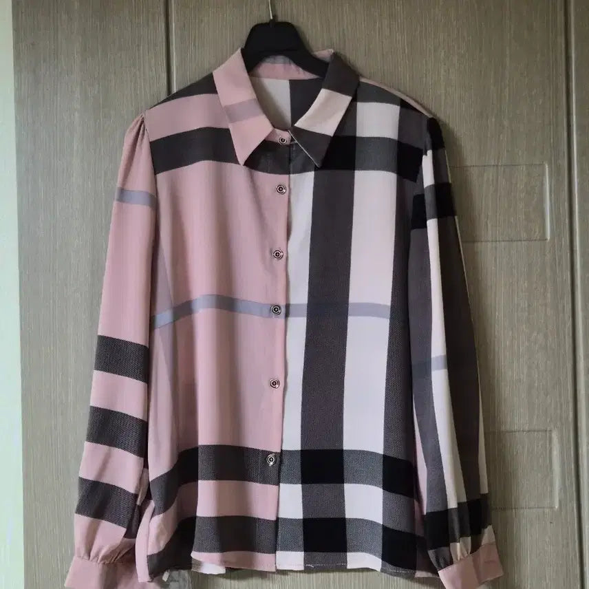 [SOLD OUT] 체크 셔츠 블라우스 핑크 블랙 패턴 77  새상품