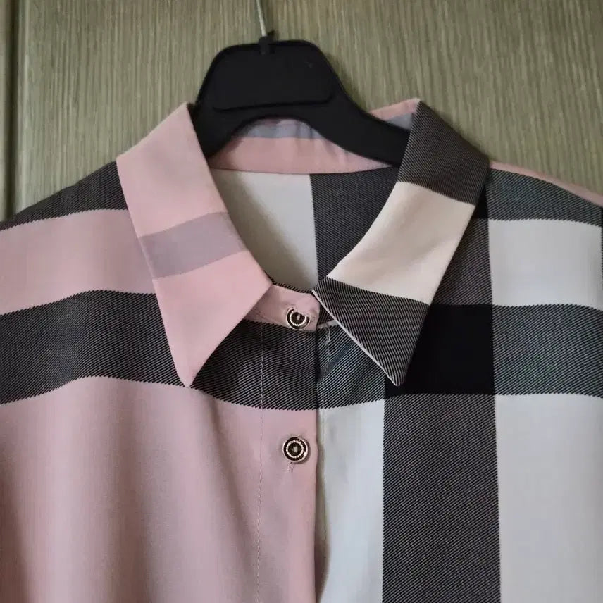 [SOLD OUT] 체크 셔츠 블라우스 핑크 블랙 패턴 77  새상품