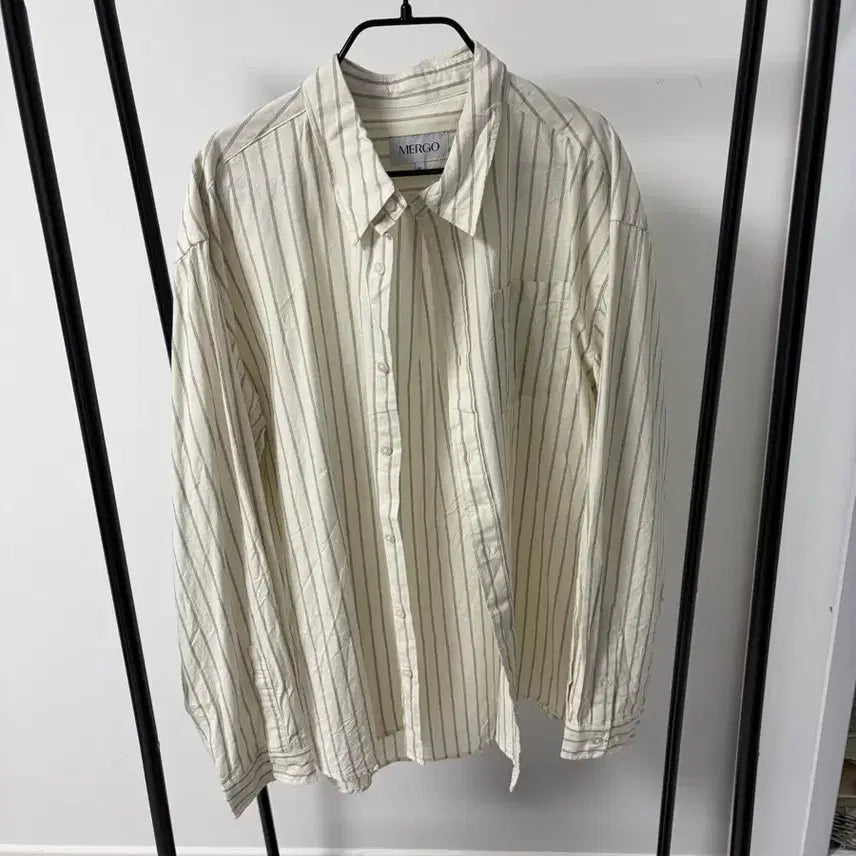 [BUNJANG] Mergo Triple Stripe Shirt - Ivory Black / 메르고 트리플 스트라이프 셔츠 아이보리블랙