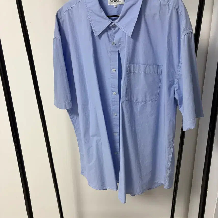 [BUNJANG] Mergo Cotton Combed Short Sleeve Shirt - Light Blue / 메르고 코튼 코밀도 반팔셔츠 라이트 블루