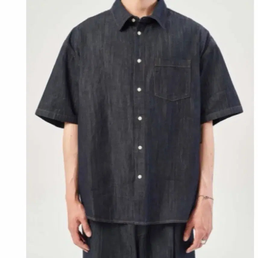 [BUNJANG] Mergo Plack K04 Denim Short Sleeve Shirt Indigo / 메르고 플랙 k04 데님 반팔 셔츠 인디고
