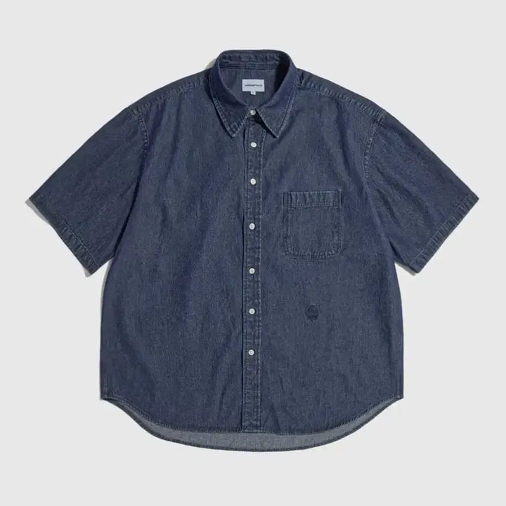 [BUNJANG] Espionage Crest Denim Overshirt / 에스피오나지 crest denim over shirt
