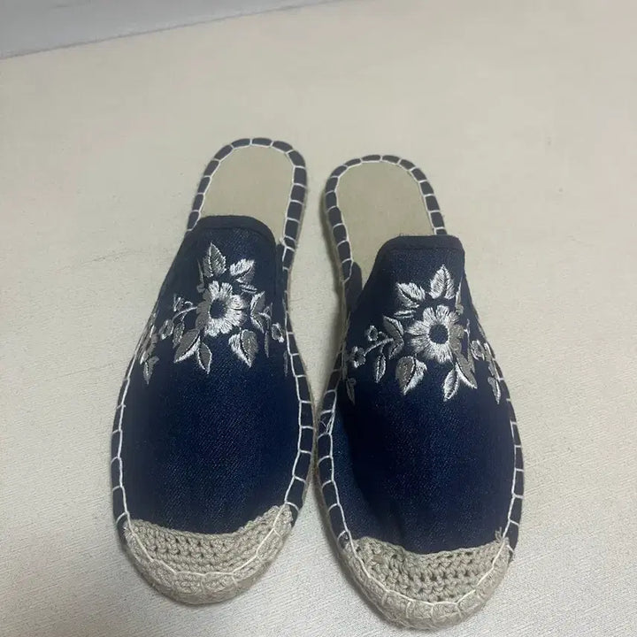 [BUNJANG] Embroidered Espadrille Slippers Navy M / 자수 에스파드류 (새상품)슬리퍼 네이비 M