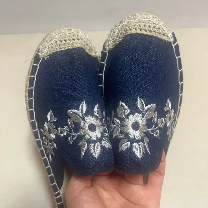 [BUNJANG] Embroidered Espadrille Slippers Navy M / 자수 에스파드류 (새상품)슬리퍼 네이비 M