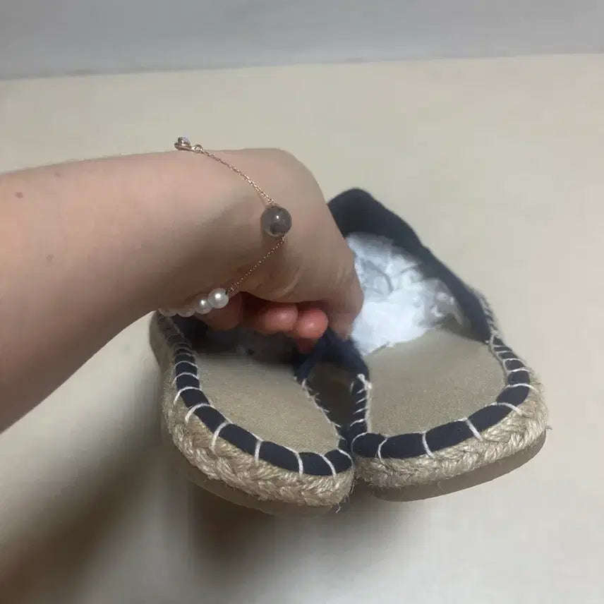 [BUNJANG] Embroidered Espadrille Slippers Navy M / 자수 에스파드류 (새상품)슬리퍼 네이비 M