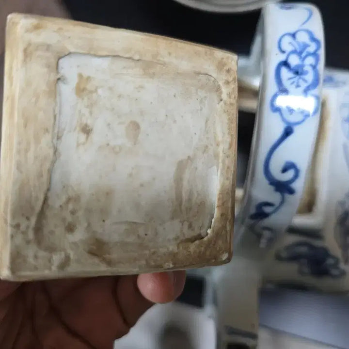 [BUNJANG] Antique Blue and White Porcelain Cloud and Crane Square Teapot / 골동품 청화백자 운학문 사각 주전자