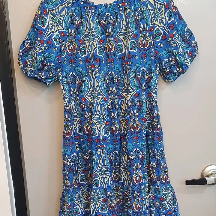 [BUNJANG] Benetton Long Dress / 산뜻한 코발트 블루 색상의 베네통 롱 원피스입니다. 독특한 패턴이 프린팅