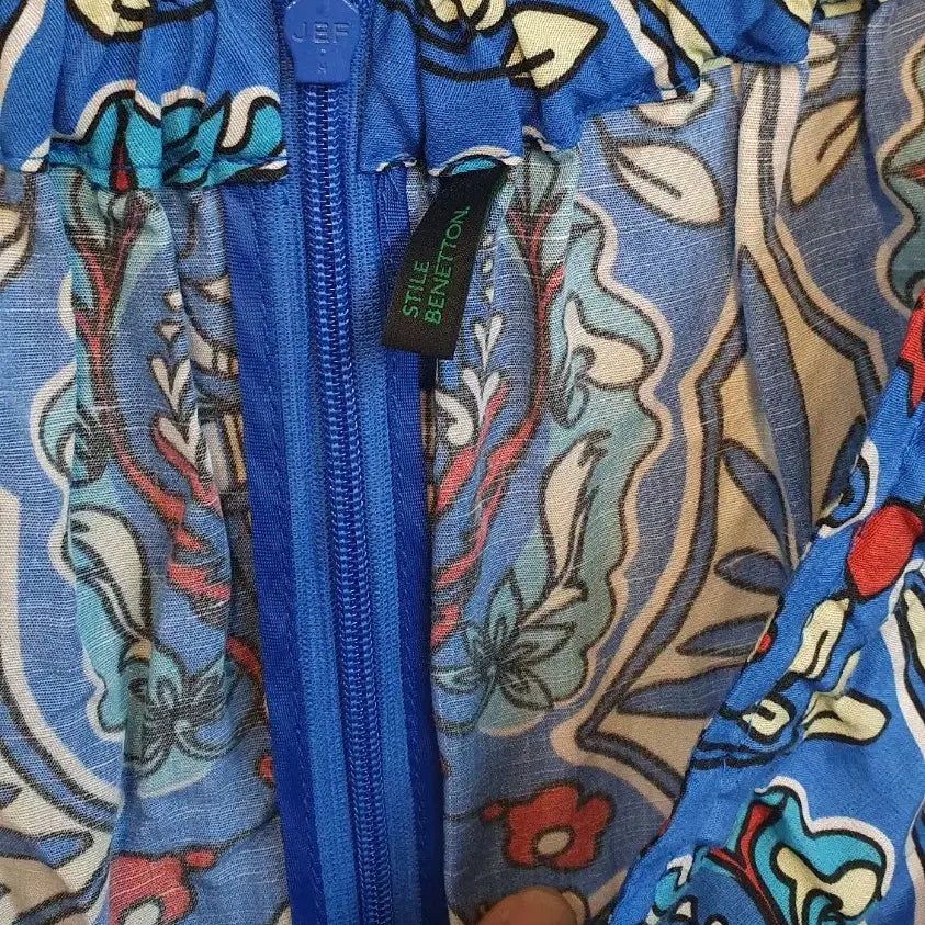 [BUNJANG] Benetton Long Dress / 산뜻한 코발트 블루 색상의 베네통 롱 원피스입니다. 독특한 패턴이 프린팅
