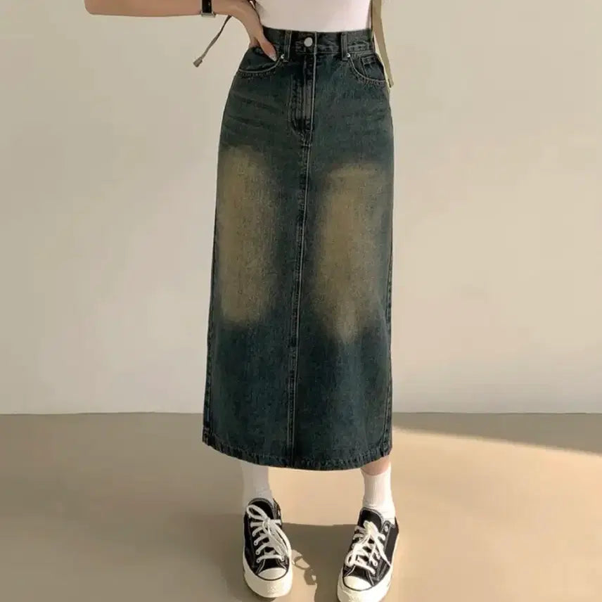 [BUNJANG] And More Vintage Wash Denim Long Skirt / 앤드모어 워싱 데님 롱 스커트