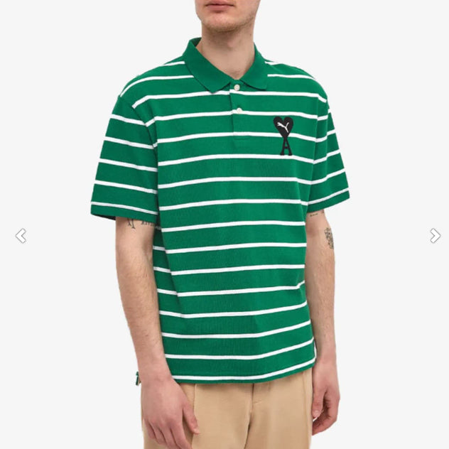 [BUNJANG] AMI x Puma Heart Logo Stripe Polo Shirt / 아미 푸마 하트로고 스트라이프 폴로