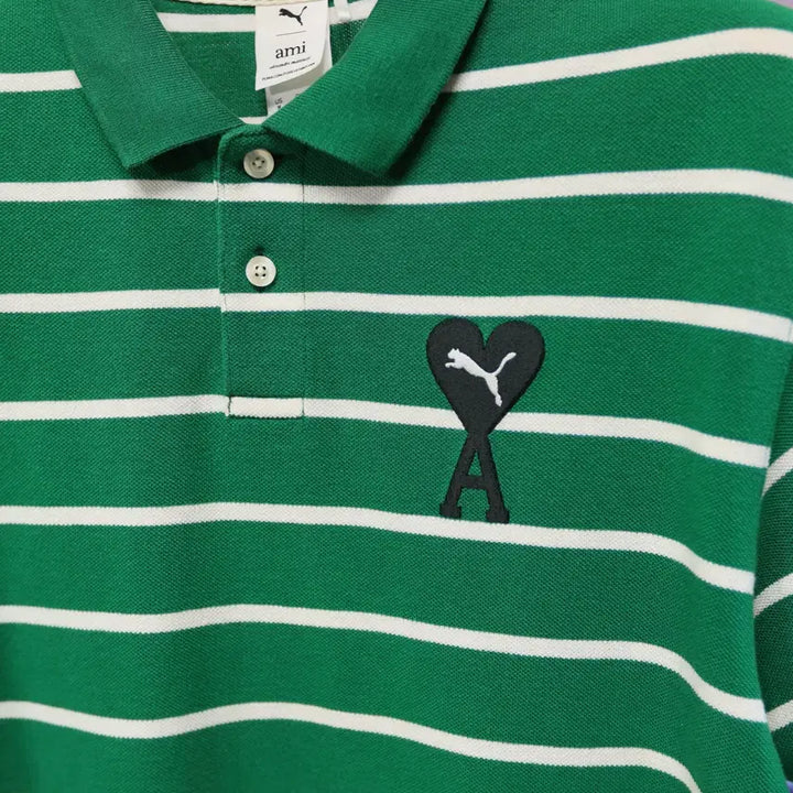 [BUNJANG] AMI x Puma Heart Logo Stripe Polo Shirt / 아미 푸마 하트로고 스트라이프 폴로