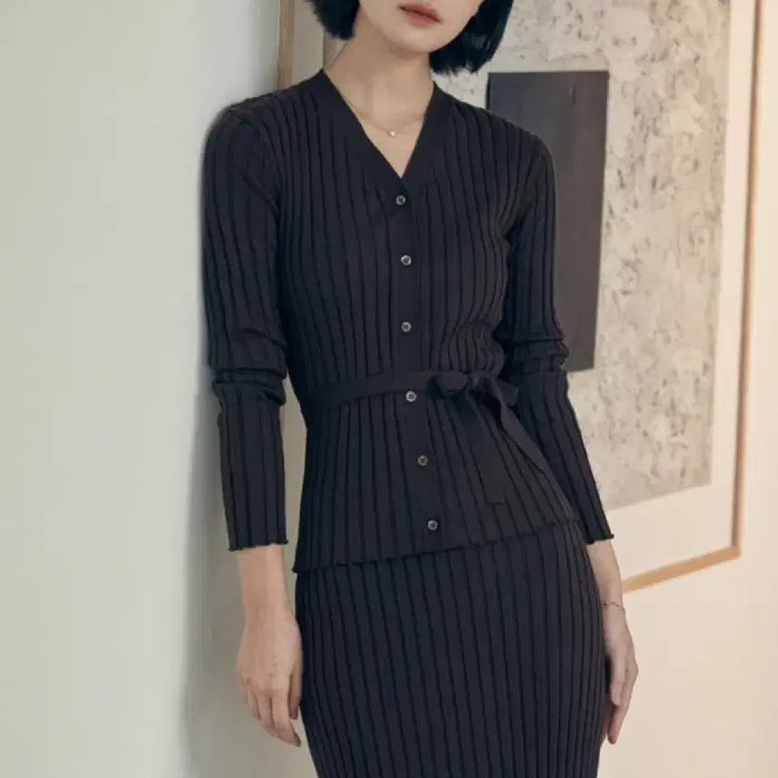 [BUNJANG] S.I.E.L.I.N.A Ribbed Cardigan Chocolate / 시에 엘리나 리브드 가디건 초콜릿