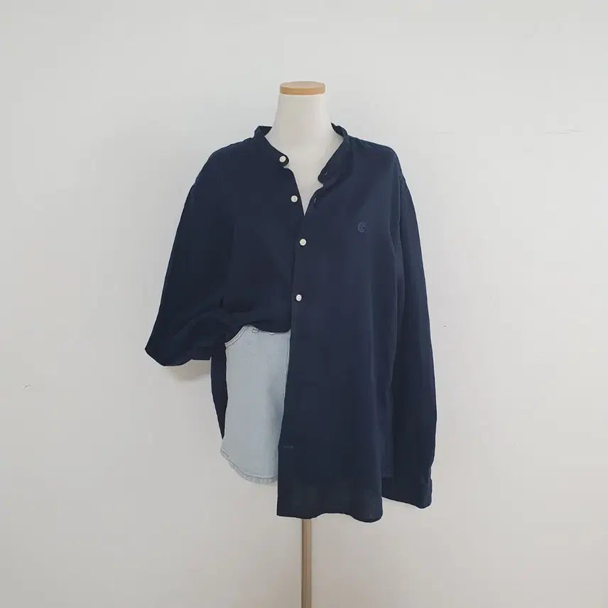 [BUNJANG] Timberland Linen Henley Shirt Navy / No.26041914 팀버랜드 노카라 헨리넥 린넨셔츠 남방 네이비