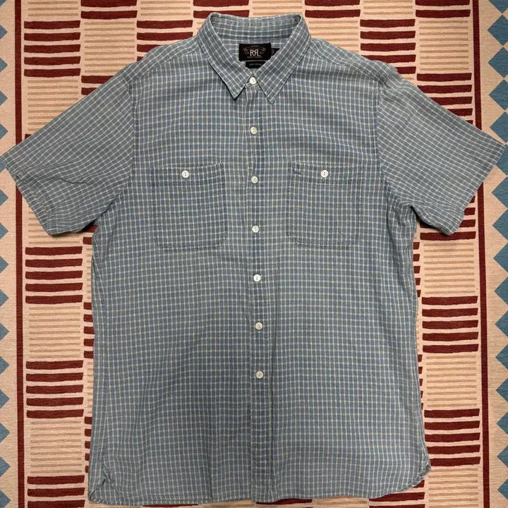 [BUNJANG] RRL Indigo Blue Check Cotton Short Sleeve Shirt XL / RRL 더블알엘 인디고 블루 체크 코튼 반팔 셔츠 XL