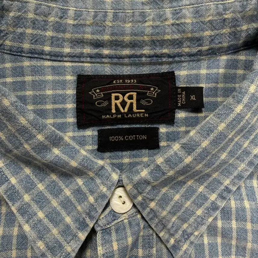 [BUNJANG] RRL Indigo Blue Check Cotton Short Sleeve Shirt XL / RRL 더블알엘 인디고 블루 체크 코튼 반팔 셔츠 XL
