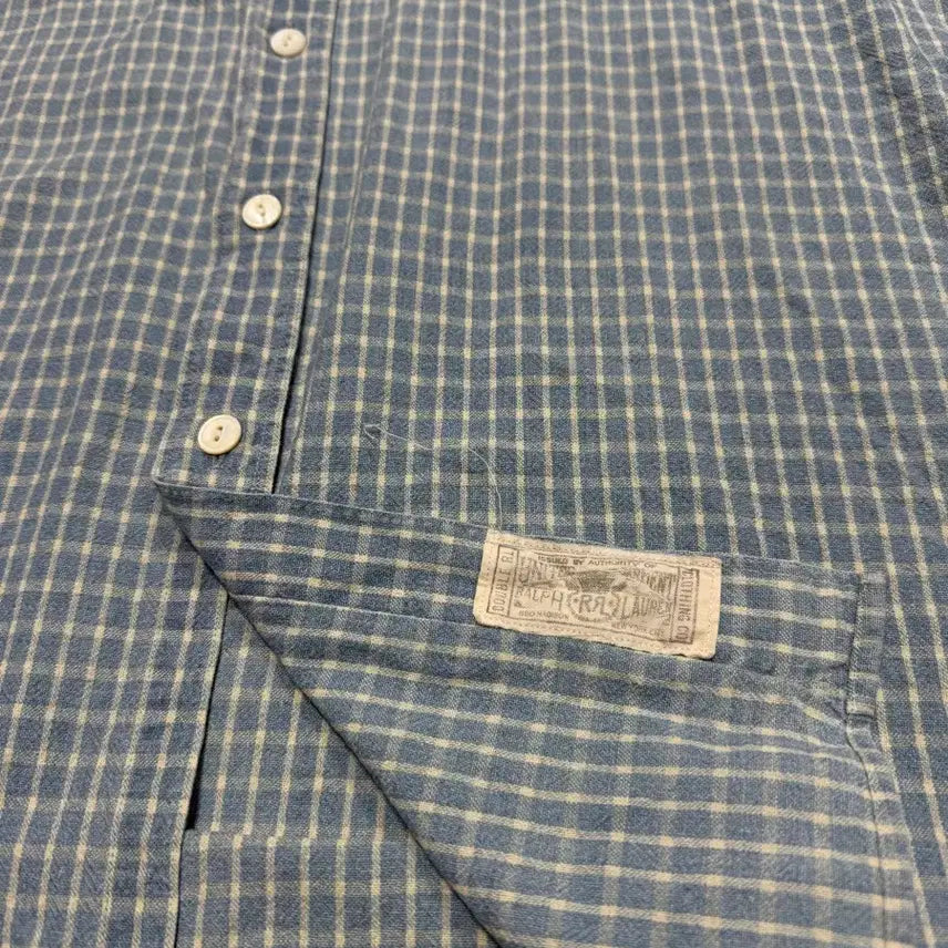 [BUNJANG] RRL Indigo Blue Check Cotton Short Sleeve Shirt XL / RRL 더블알엘 인디고 블루 체크 코튼 반팔 셔츠 XL