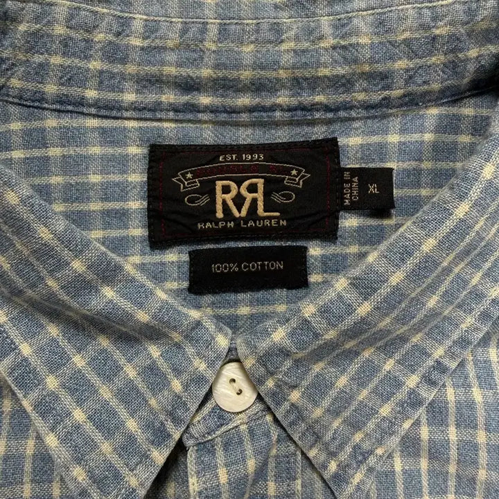 [BUNJANG] RRL Indigo Blue Check Cotton Short Sleeve Shirt XL / RRL 더블알엘 인디고 블루 체크 코튼 반팔 셔츠 XL