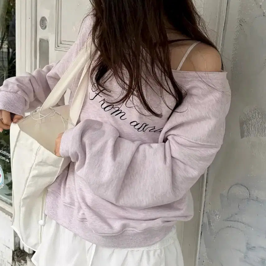 [SOLD OUT] 어랜 원숄더 맨투맨_멜란지 핑크(환연 현지 착용)
