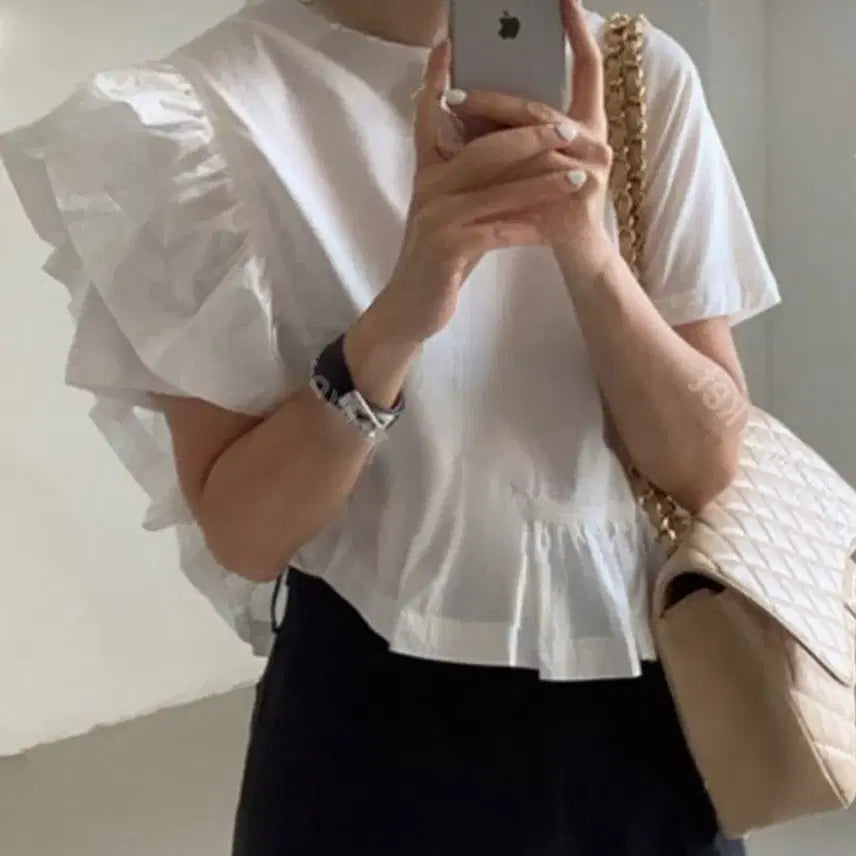 [BUNJANG] White Cotton Frill Crop Blouse / 화이트반팔 면프릴 여름셔츠 셔링크롭 블라우스