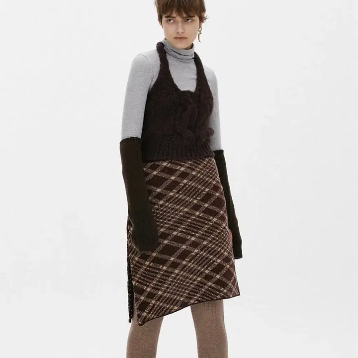 [BUNJANG] TheOpen Product Check Knit Skirt Brown S / 더 오픈프로덕트 체크 니트 스커트 브라운 s