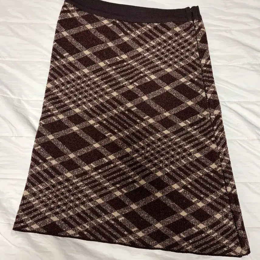 [BUNJANG] TheOpen Product Check Knit Skirt Brown S / 더 오픈프로덕트 체크 니트 스커트 브라운 s