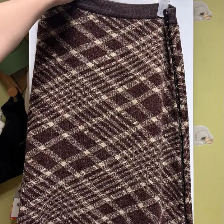 [BUNJANG] TheOpen Product Check Knit Skirt Brown S / 더 오픈프로덕트 체크 니트 스커트 브라운 s
