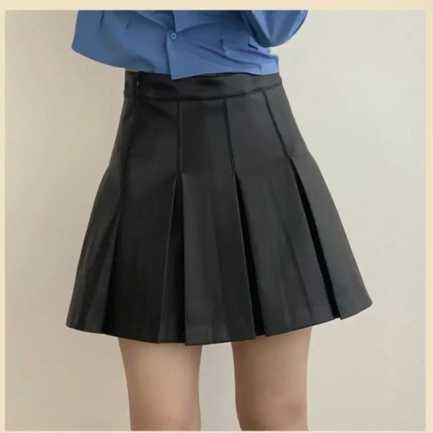 [BUNJANG] Leather Pleated Mini Skirt / 레더 플리츠 치마 미니스커트