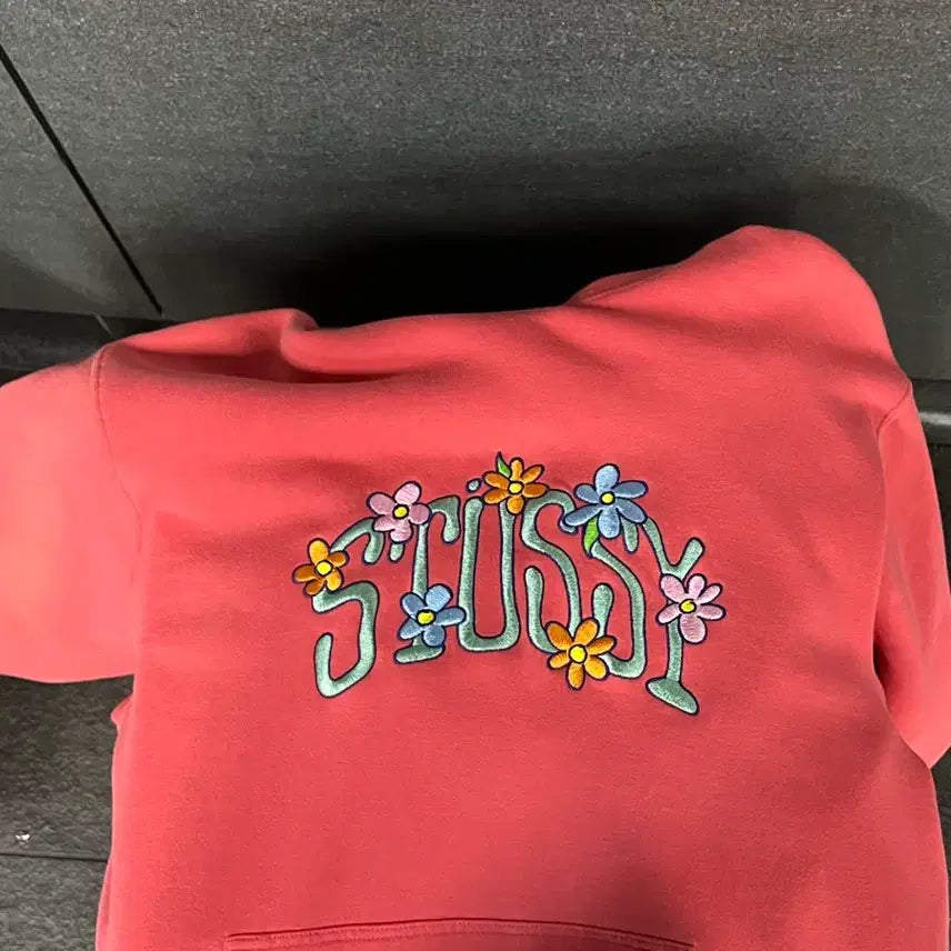 [BUNJANG] Stussy Flower Logo Hoodie Pink L / 스투시 플라워 로고 후드 핑크 L