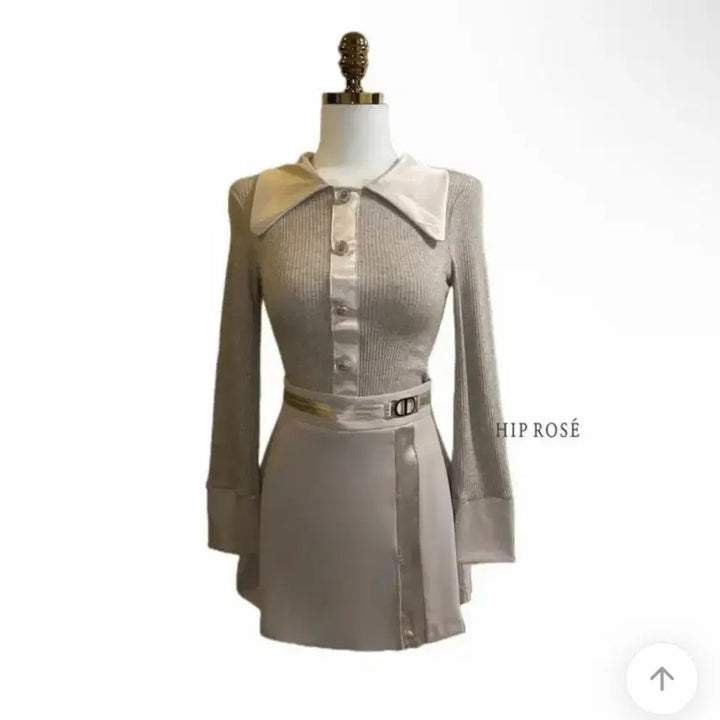 [BUNJANG] Imported Satin Collar Pearl Knit - New / 수입의류 새틴 카라 펄 니트 새상품