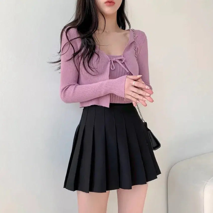 [BUNJANG] High-Waist Pleated Skirt (Built-in Underpants) - Black S / 하이웨스트 플리츠 스커트(속바지 안감 내장)