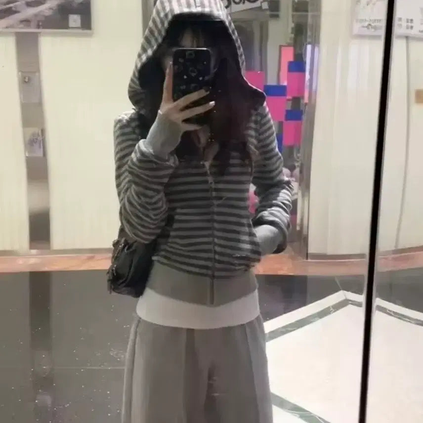 [BUNJANG] 새상품 스트라이프 후드 집업 L / 새상품 스트라이프 후드 집업 L