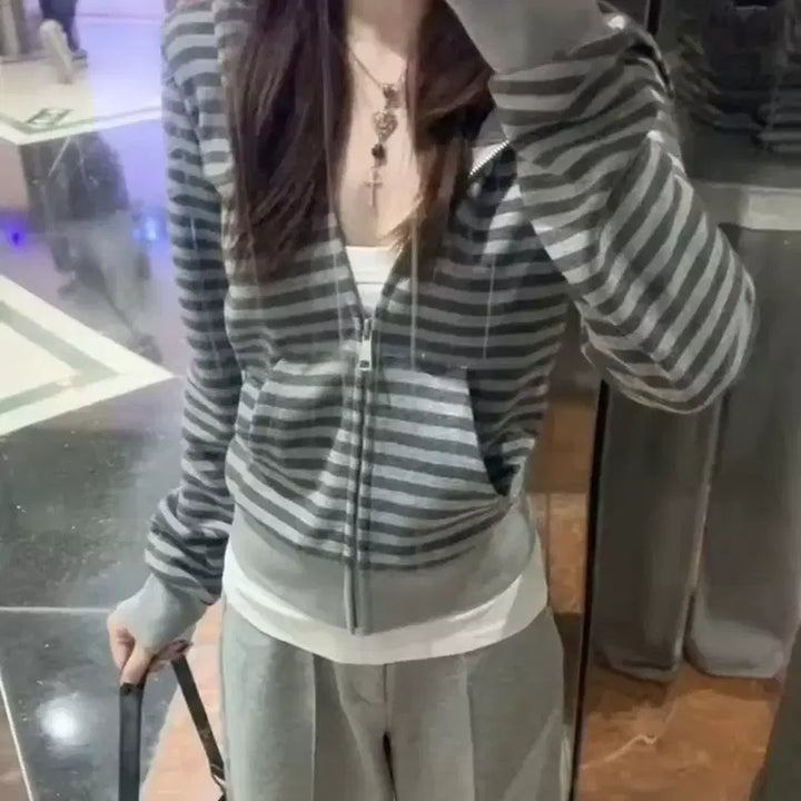[BUNJANG] 새상품 스트라이프 후드 집업 L / 새상품 스트라이프 후드 집업 L