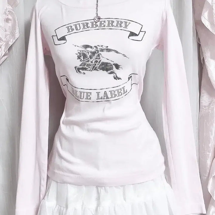 [BUNJANG] Burberry Blue Label Pink Long Sleeve T-shirt / 빈티지 버버리 블루라벨 핑크 연핑크 티 롱슬리브