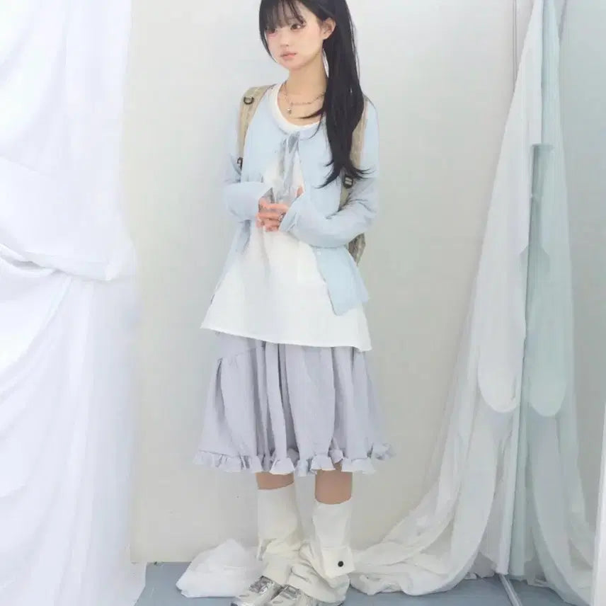 [BUNJANG] Pieuvre Flare Cotton Slit Skirt / 너의빈 플레어 코튼 절개 스커트 치마 소라색 피에브레