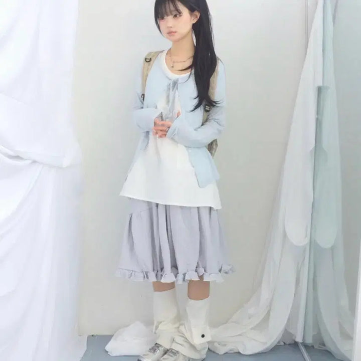 [BUNJANG] Pieuvre Flare Cotton Slit Skirt / 너의빈 플레어 코튼 절개 스커트 치마 소라색 피에브레
