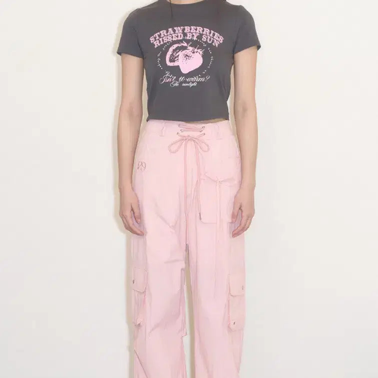 [BUNJANG] Illico Nylon String Cargo Banding Pants Pink S / 일리고 나일론 스트링 카고 밴딩 팬츠 핑크 s