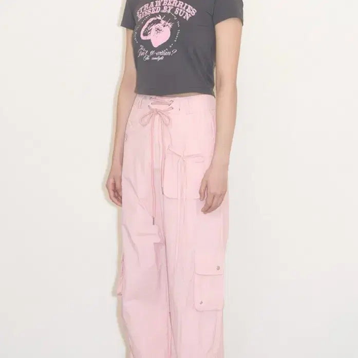 [BUNJANG] Illico Nylon String Cargo Banding Pants Pink S / 일리고 나일론 스트링 카고 밴딩 팬츠 핑크 s