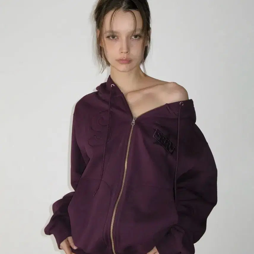 [BUNJANG] Sunburn Project Logo Patch Hooded Zip-Up Purple / 썬번프로젝트 로고 패치 후드집업 퍼플