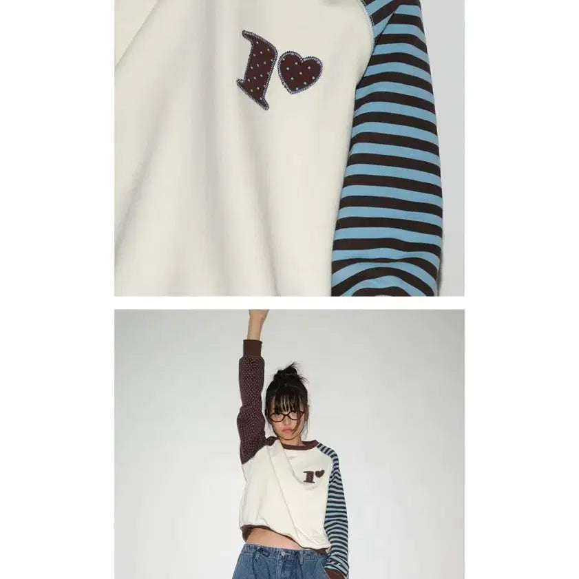 [BUNJANG] Ronron Dot Stripe Cream Long Sleeve T-shirt / 주말 할인! 론론 도트 스트라이프 맨투맨 긴팔 티셔츠 크림