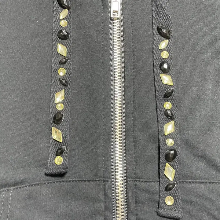 [BUNJANG] CECIL McBEE Black Cubic Crop Hooded Zip-up / JPN 일본 빈티지 Y2K 갸루 세실맥비 블랙 큐빅 크롭 후드집업 M