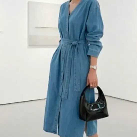 [BUNJANG] NANING9 Antly Denim Dress Long Cardigan / NANING9 앤틀리 허리끈 데님원피스 롱가디건
