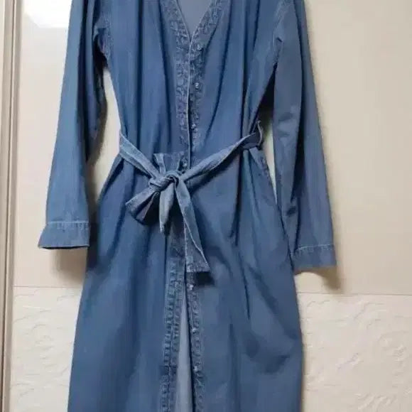 [BUNJANG] NANING9 Antly Denim Dress Long Cardigan / NANING9 앤틀리 허리끈 데님원피스 롱가디건