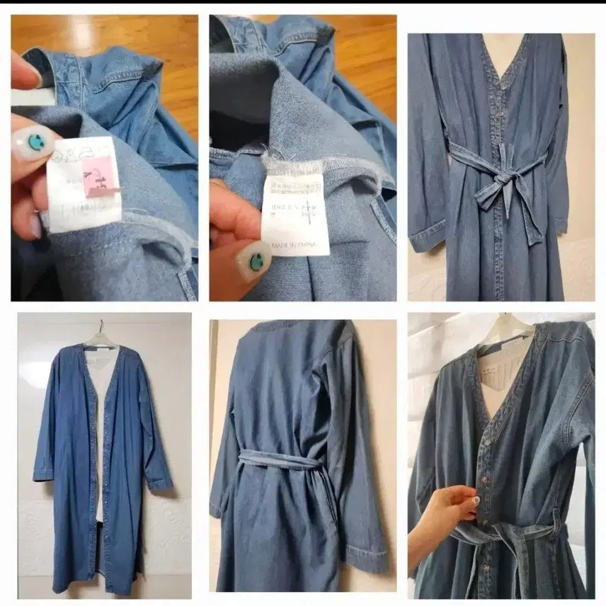 [BUNJANG] NANING9 Antly Denim Dress Long Cardigan / NANING9 앤틀리 허리끈 데님원피스 롱가디건