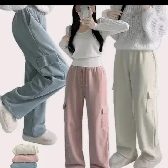 [BUNJANG] Fleece Lined Cargo Training Pants / 기모 밍크 카고 트레이닝 팬츠