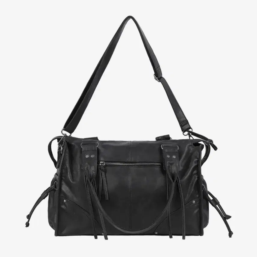 [BUNJANG] Fancy Club Belted Washed Leather Bag (Black) / 팬시클럽 벨티드 워싱 레더백 (BLACK) F25QE990