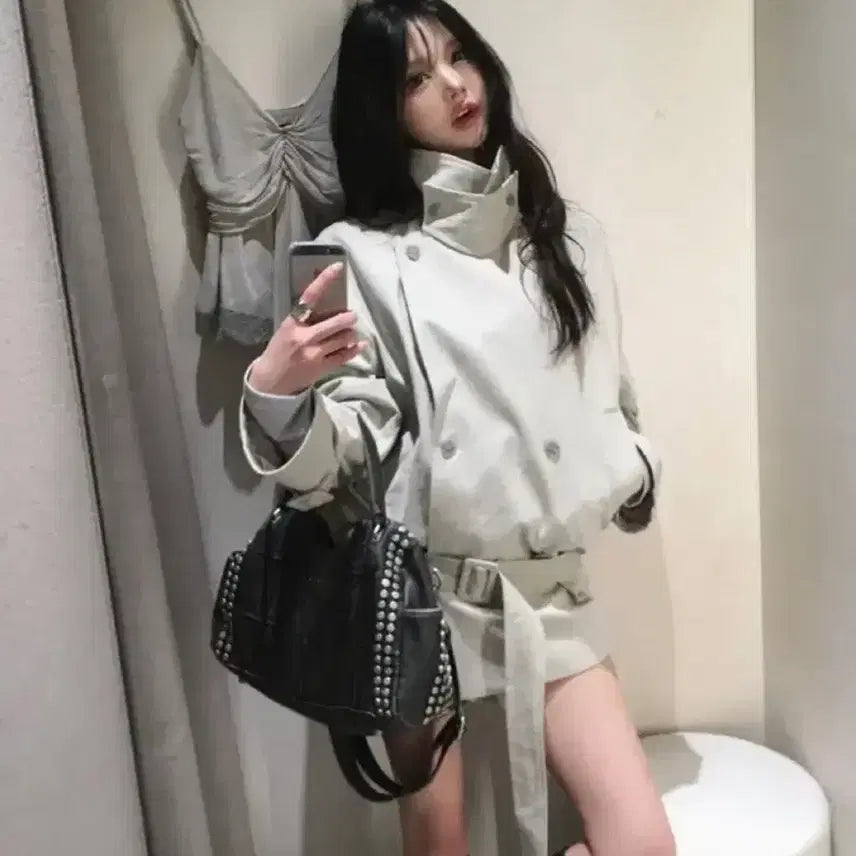 [BUNJANG] Soand Black Up Half High Neck Trench Jacket Coat / soand 하이원스 블랙업 하프 하이넥 트렌치 자켓 코트