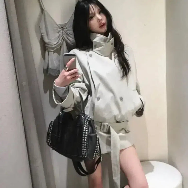 [BUNJANG] Soand Black Up Half High Neck Trench Jacket Coat / soand 하이원스 블랙업 하프 하이넥 트렌치 자켓 코트